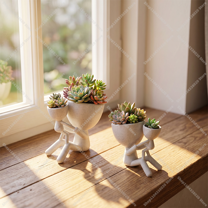 Plant Parent Pot - กระถางสไตล์ครอบครัว - กระถางต้นไม้ดีไซน์สร้างสรรค์ รูปทรงพ่อแม่ลูกขนาดจิ๋ว สำหรับปลูกไม้อวบน้ำ ตกแต่งบ้านและโต๊ะทำงาน