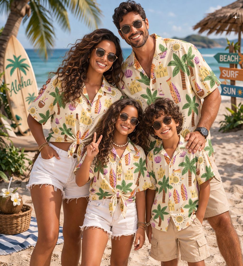 Plant Parent Shirt - เสื้อเชิ้ตเด็กสไตล์ฮาวาย ลายพืช ดอกไม้ ต้นมะพร้าว เสื้อครอบครัวสำหรับวันพักผ่อนริมชายหาด เสื้อคู่พ่อแม่ลูก