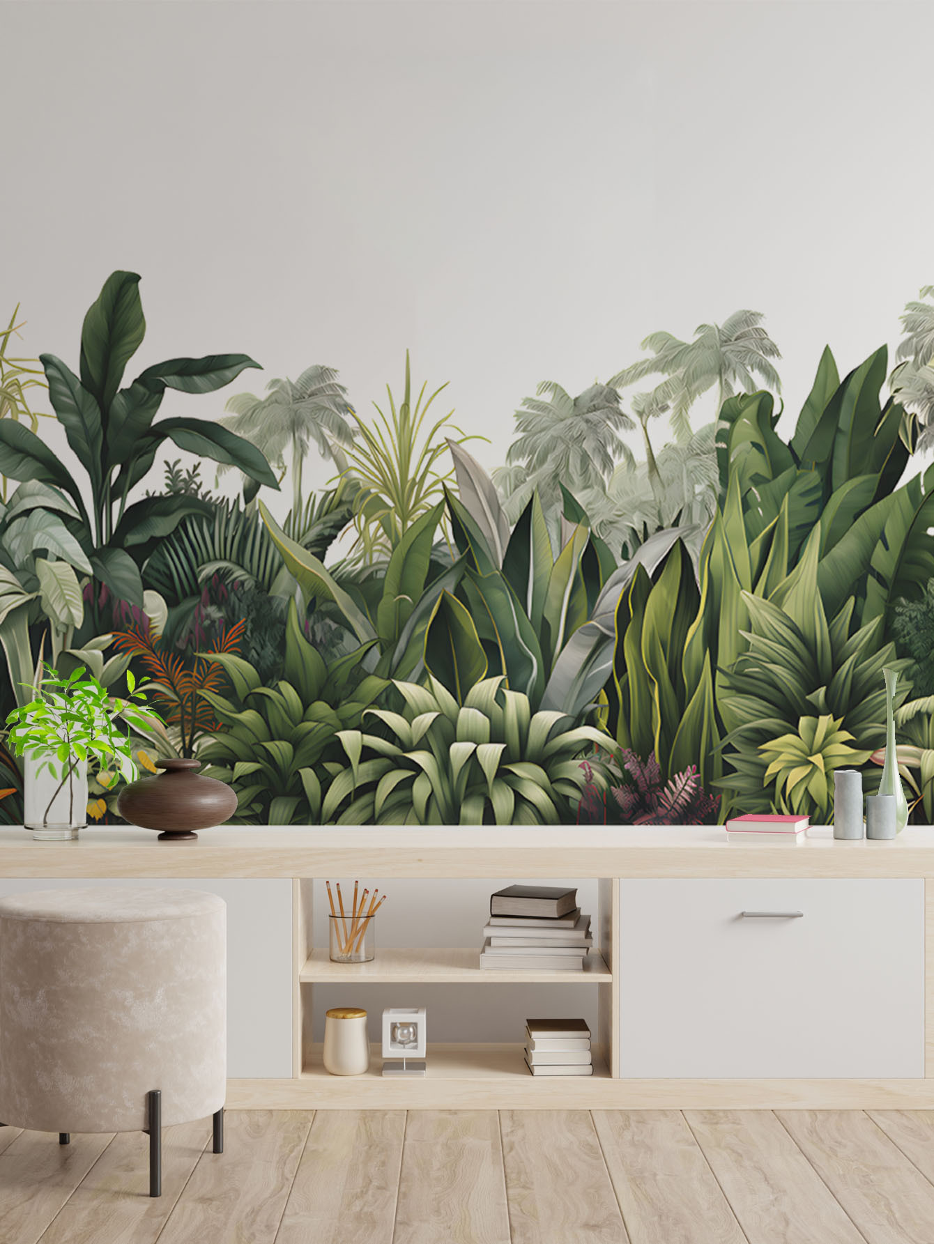 Monstera Thai Constellation - สติ๊กเกอร์ติดผนังลายต้นไม้เขตร้อนสีเขียว 2 ชิ้น, สติ๊กเกอร์ติดผนังลายใบไม้สีเขียว ลอกแล้วติด ตกแต่งผนังบ้าน
