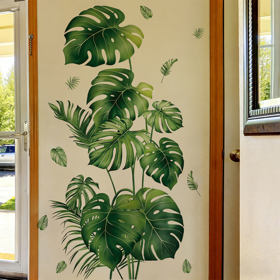 Monstera Thai Constellation - สติ๊กเกอร์ติดผนังลายใบไม้เขตร้อนสีเขียว ตกแต่งห้องนั่งเล่น ห้องนอน ของตกแต่งบ้าน สติ๊กเกอร์ลายใบมอนสเตอร่า วอลเปเปอร์